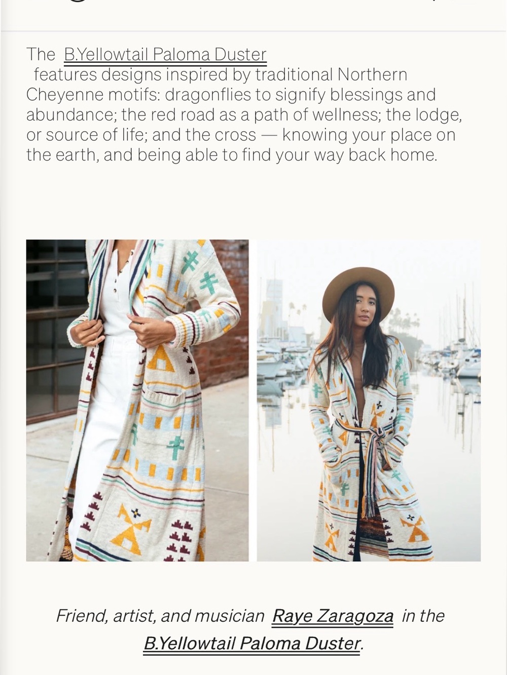 Faherty x B. Yellowtail Paloma Tipi Jacquard Duster Cardigan Bohemian Western S